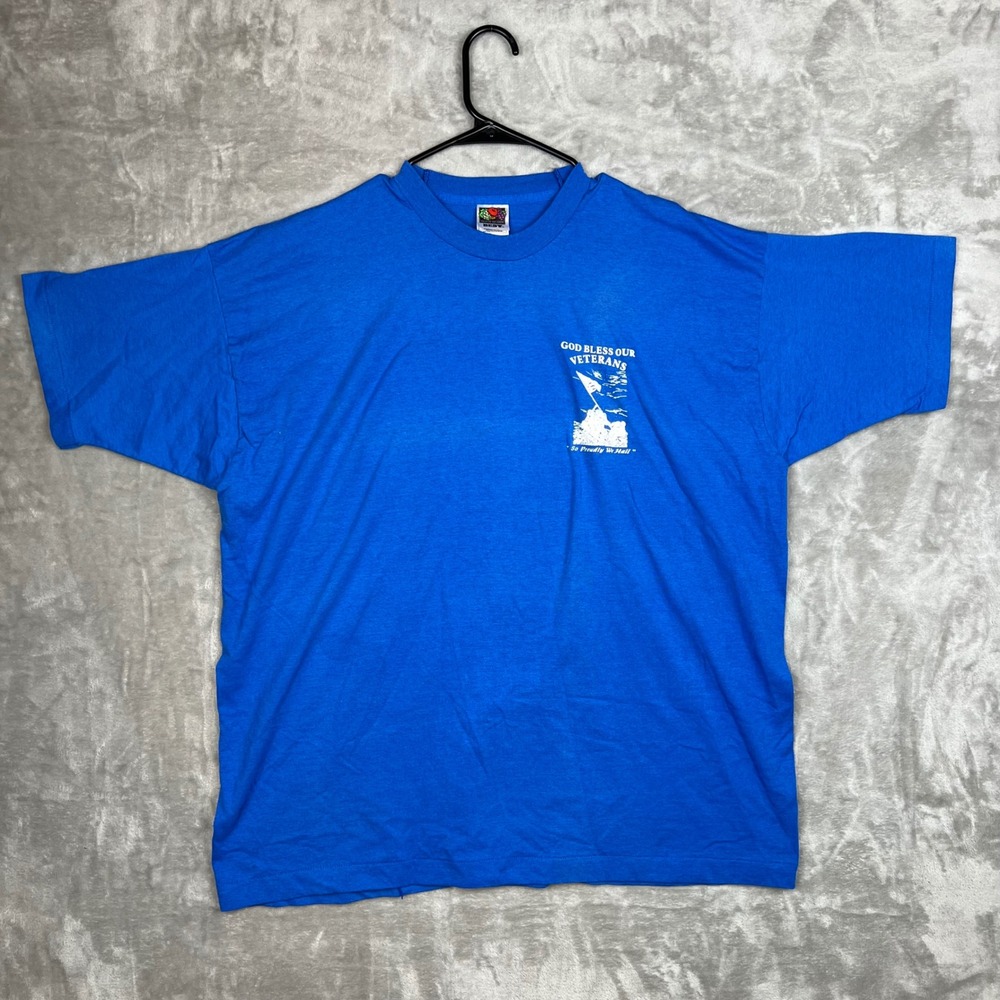 Vintage Blue‎ Fruit of the Loom "God Bless Our Veterans" Graphic T-Shirt XXL